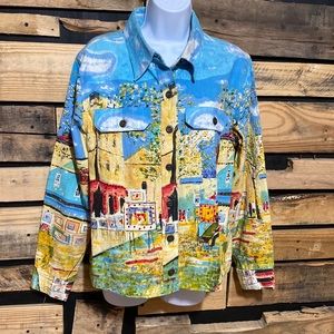 Cafe Print Art Deco Painted Timbuktu Clothing Jacket Size Small